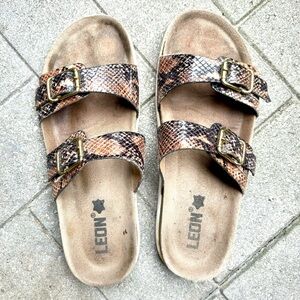 Snakeskin print leather Birko-style Sandals slides